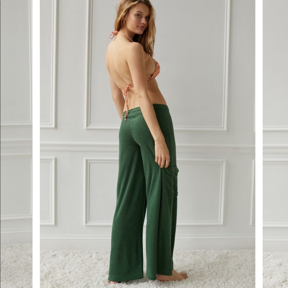 terry cloth cargo pants green